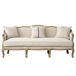 Living Room French Provincial Classic Linen Three Seat Sofa with Oak Frame and Down Cushions