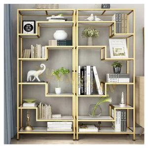 Living Room Furniture Bookshelf Clear Glass Reading Wall Bookshelf Modern Metal Library Bookcase Bookshelves