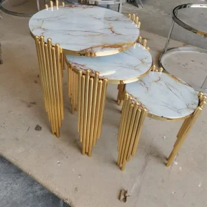 Living Room Furniture Luxury Gold Nesting Side Table Set Save Space Stainless Steel Legs Side Table