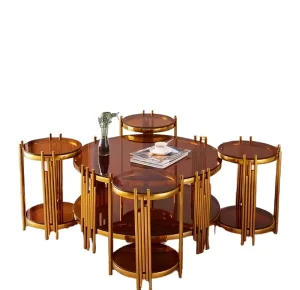 Living Room Furniture Luxury Marble and Glass Coffee Tables Stainless Steel Nesting Center Table Set Modern Hotel 5 PCS Tea Table