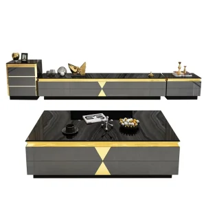 Living Room Furniture Luxury Modern Marble Coffee Table and TV Cabinet Set