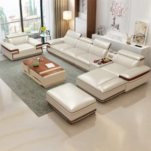 Living Room Furniture Luxury Style L shaped Leather Sofa with Charger Sound Corner Sofa Set and Adjustable Backrest