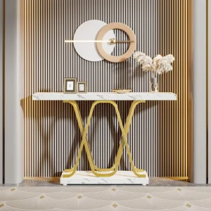 Living Room Furniture Modern Console Tables Luxury Gold Metal Faux Marble Top Console Tables Living Room Sets
