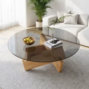 Living Room Furniture Modern Luxury Round Coffee Table Solid Wood Tea Table Glass Small Coffee Table for Home