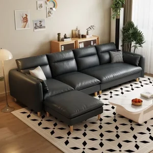Living Room Furniture Sofa Set Modern Luxury Chesterfield Sectional 5 Seater Faux Leather Wood Legs Sofa Home