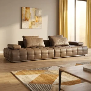 Living Room Furnitures Genuine Leather Sofa All black Industrial Style Apartment Sofa