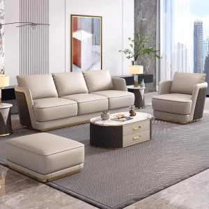 Living Room Genuine Leather High Density Resilient Sofa Solid Wood Frame Upholstered Sectional Sofa for Hotel Use