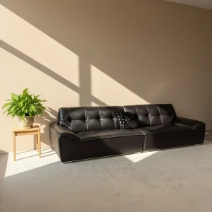 Living Room Genuine Leather Sofa All black Industrial Style Apartment Sofa Nordic Region