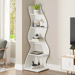 Living Room Irregular Wood Bookcase Furniture Decorative Corner Shelf Wooden 5 Tier Corner Bookshelf