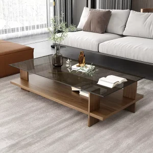 Living Room Modern Square Tea Table for Small Apartment Office Tempered Glass Handcrafted Wooden Square Coffee Table