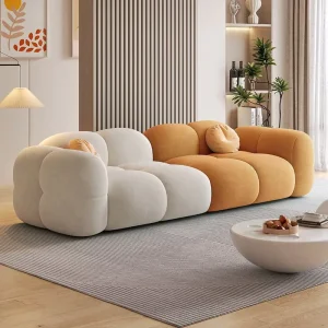 Living Room Reclining Velvet Sectional Sofa Set Modern Minimalist Cream Style Furniture for Apartment and Villa Living Rooms