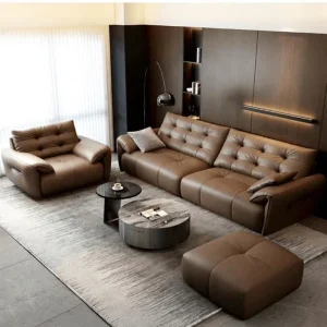 Living Room Sofas Sectional Top Grain Leather Couch Modular L Shape Seating Wood Base Apartment Project