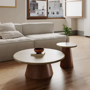 Living Room Table Round Coffee Table Wabi Sabi Retro Travertine Corner Coffee Table