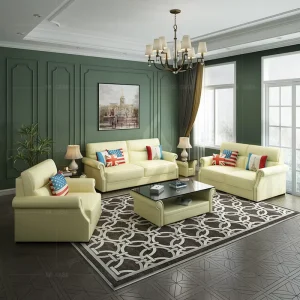 Living Room Three Shaped 1+2+3 Sectional Couch Leather Sofa Set for Office for Reception Areas