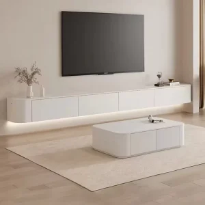 Living Room Wall Hung TV LED Light TV Stand Cabinets Furniture Set Design Modern Luxury Floating Black TV Units Cabinet
