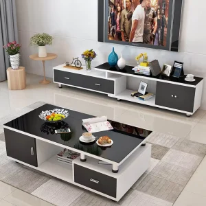 Living Room White Multifunctional Modern Large Storage Coffee Tables with Stainless Wooden Leg