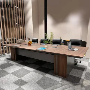 Liyu Thickened Top Rectangular 3m 3.6m Office Desk with Heavy Duty Box Base and Cable Management Wooden Boardroom Table