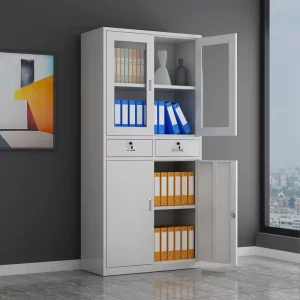 Lockable 2 Drawer Light Gray Metal File Cabinet with Glass Door Clear View Removable Shelf for Daily File Access in Home Office