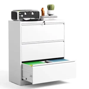 Lockable 3 Drawer Lateral File Cabinet Wide Metal Office Storage Heavy Duty Steel Filing Cabinet Modern Legal Letter A4