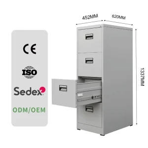 Lockable 4 Drawer Steel Filing Cabinet with Key Lock Modern Design for Home Office Use Metal Construction