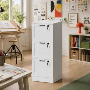 Lockable Filing Cabinet 3 Tier File Organizer for Home Office