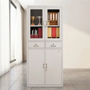 Lockable Glass Door Office Large File Cabinets with 2 Drawers Durable Metal Document Organizer Cabinet Steel Office