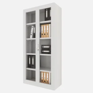 Lockable High Metal Office Storage Cabinet Steel Filing Cabinet with Adjustable Shelves and Glass Doors