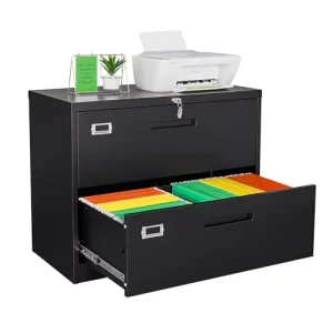 Lockable Metal Lateral Filing Cabinet 2 Drawers with Lock Office Legal Letter A4 Size Requires Assembly Black