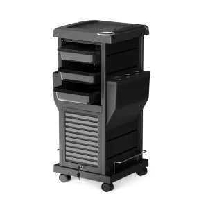 Lockable Modern Hair Salon Trolley Equipment With Appliance Holders Black Salon Furniture Plastic Beauty Salon