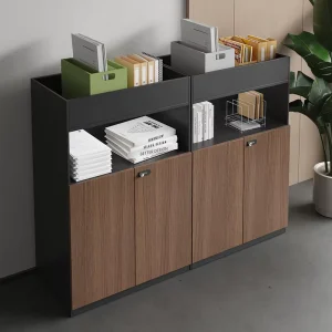 Lockable Office Divider Cabinet Wooden Storage Cabinet with Top Planter Groove Open Shelf Office File Side Cabinet