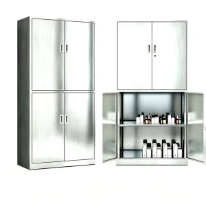 Lockable Stainless Steel 4 door Glass Medicine Cabinet Rust proof Medicine Safe Suitable for Hospitals and Laboratories