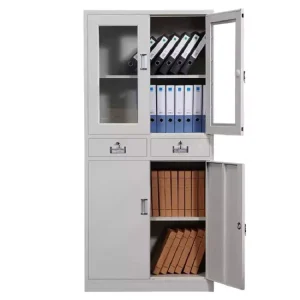 Lockable Steel File Cabinet with Transparent Glass Doors for Document Organization