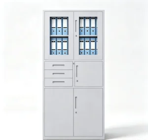 Lockable Steel Filing Cabinet with Glass Door & 3 Drawers Office Metal Storage Cabinet