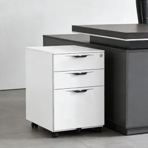Lockable Three Tier Steel File Cabinet Movable with Wheels for Office Storage Organization and Secure Document Management