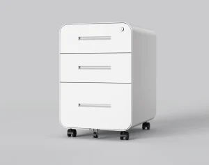 Lockable Three drawer Mobile Filing Cabinet with Rounded Corners Casters and Metal Base Office Storage Cabinet