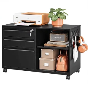 Lockable Wheeled Mobile Lateral File Cabinet with Side Hook Alloy Steel Powder Coated Home Office
