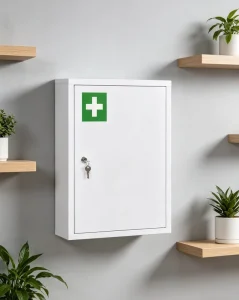 Lockable White Metal Medicine Cabinet Wall Mounted 3 Tier First Aid Storage Cabinet for Clinic Medical Center and Pharmacy Use