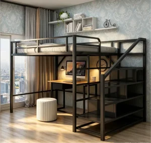 Loft Bed Separate Metal Detachable Bunk Bed for Dormitory Students, Adults