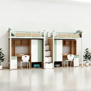 Loft Bed with Wardrobe Twin Loft Bed Modern Bunk Beds School Supplies Bunk Bed with Desk School Furniture