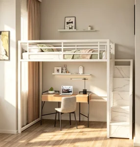 Loft Metal Bunk Bed with Stair Storage for Dormitory Use