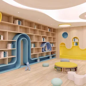 Log Arc Cartoon Bookshelf Picture Book Storage Cabinet for Kindergarten Lounge Area kids library bookshelf Customization