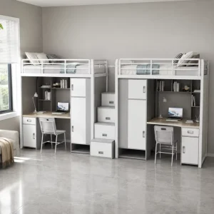 Long Lasting Staff Bunk Bed with Desk & Cabinet Durable Anti Rust Bed for Dormitory & Hostel