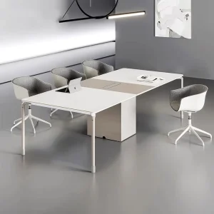 Long Minimalist Modern Bar Shaped Conference Table Compact Large Office Desk Chair Set Light Luxury Training Table