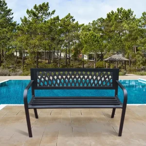 Long Modern Outdoor Park Bench Seat Garden Metal Seating Benches Outside Steel Patio Bench Chair