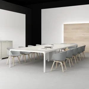 Long Rectangular Conference Table with Durable White Metal Frame Modern Design Long Meeting Table