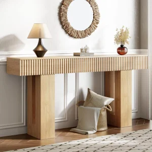 Long Traditional Modern Entryway Console Table Built in Power Outlet Light Adjustable Height Eco Friendly Thick Wood for Living