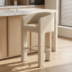Lounging Modern Architectural Design Comfort Dining Room Stool with Backrest Upholstered Fabric Counter and Bar Stool