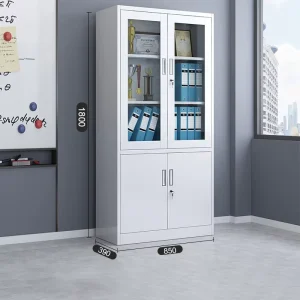 Low Height Modern Lockable Freestanding Home Office Stainless Steel Filing Cabinet with Glass Doors