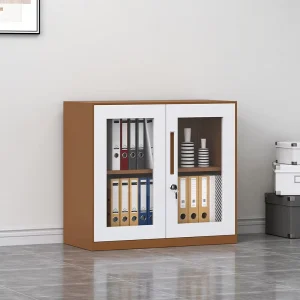 Low Height Office Storage Cabinet Fits Meeting Room for Office Stores Documents Coffee White Glass Door Cabinet with Shelves