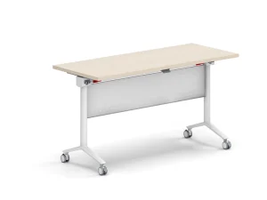 Low MOQ OEM Factory Custom Size Modern Foldable Stackable Conference Table with Aluminum Base Mobile Folding Table with Wheels